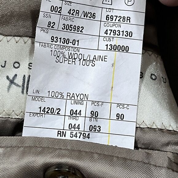 Joseph Abboud Blazer Jacket Men's 42R Super 110s‎ Wool Khaki Brown - Picture 5 of 12